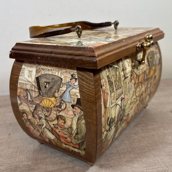 Vtg Decoupage Wooden Purse - Picture 4 of 14